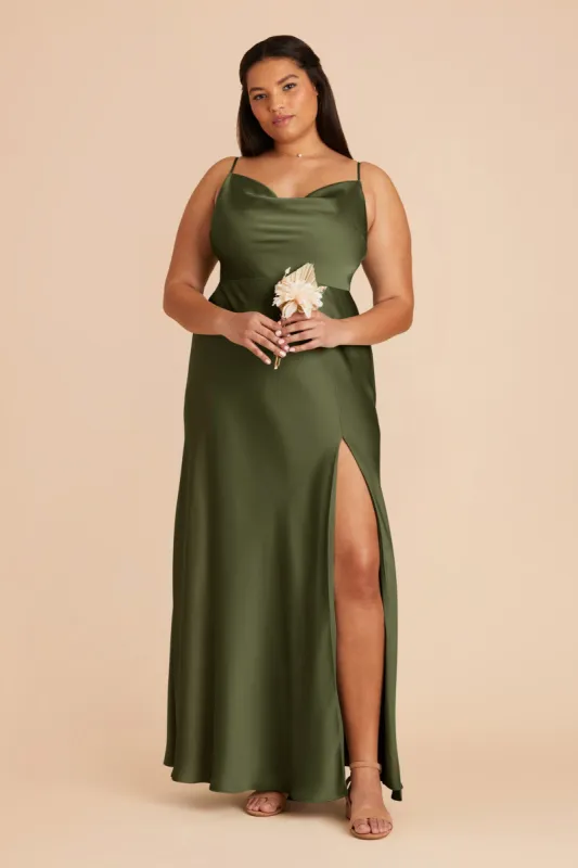 Lisa Long Matte Satin Dress - Olive sold by Birdy Grey