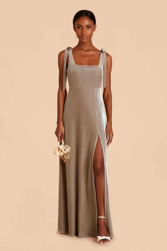 Alex Velvet Dress - Taupe sold by Birdy Grey
