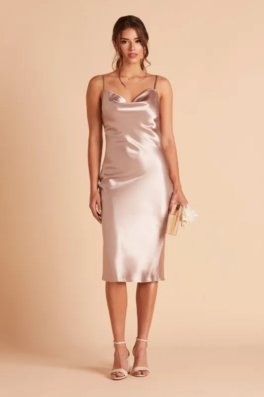 Lisa Shiny Satin Midi Dress - Taupe sold by Birdy Grey
