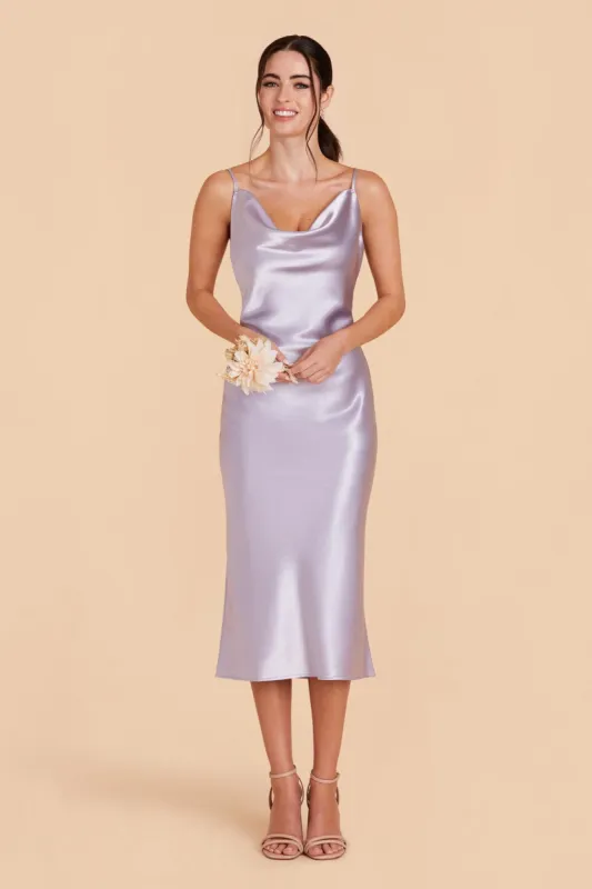 Lisa Shiny Satin Midi Dress - Dusty Lilac sold by Birdy Grey
