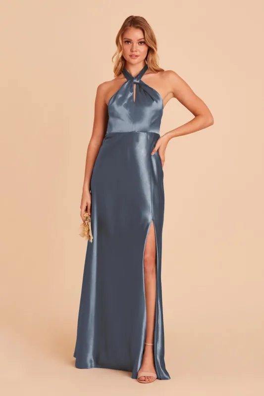 Monica Shiny Satin Dress - French Blue sold by Birdy Grey