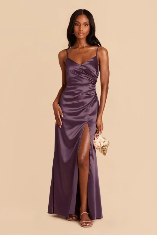 Catherine Shiny Satin Dress - Plum sold by Birdy Grey