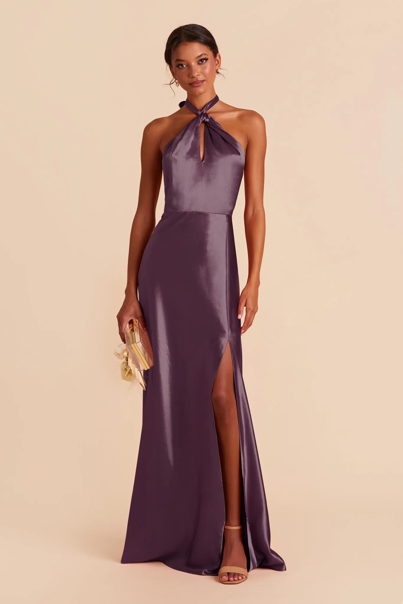 Monica Shiny Satin Dress - Plum sold by Birdy Grey