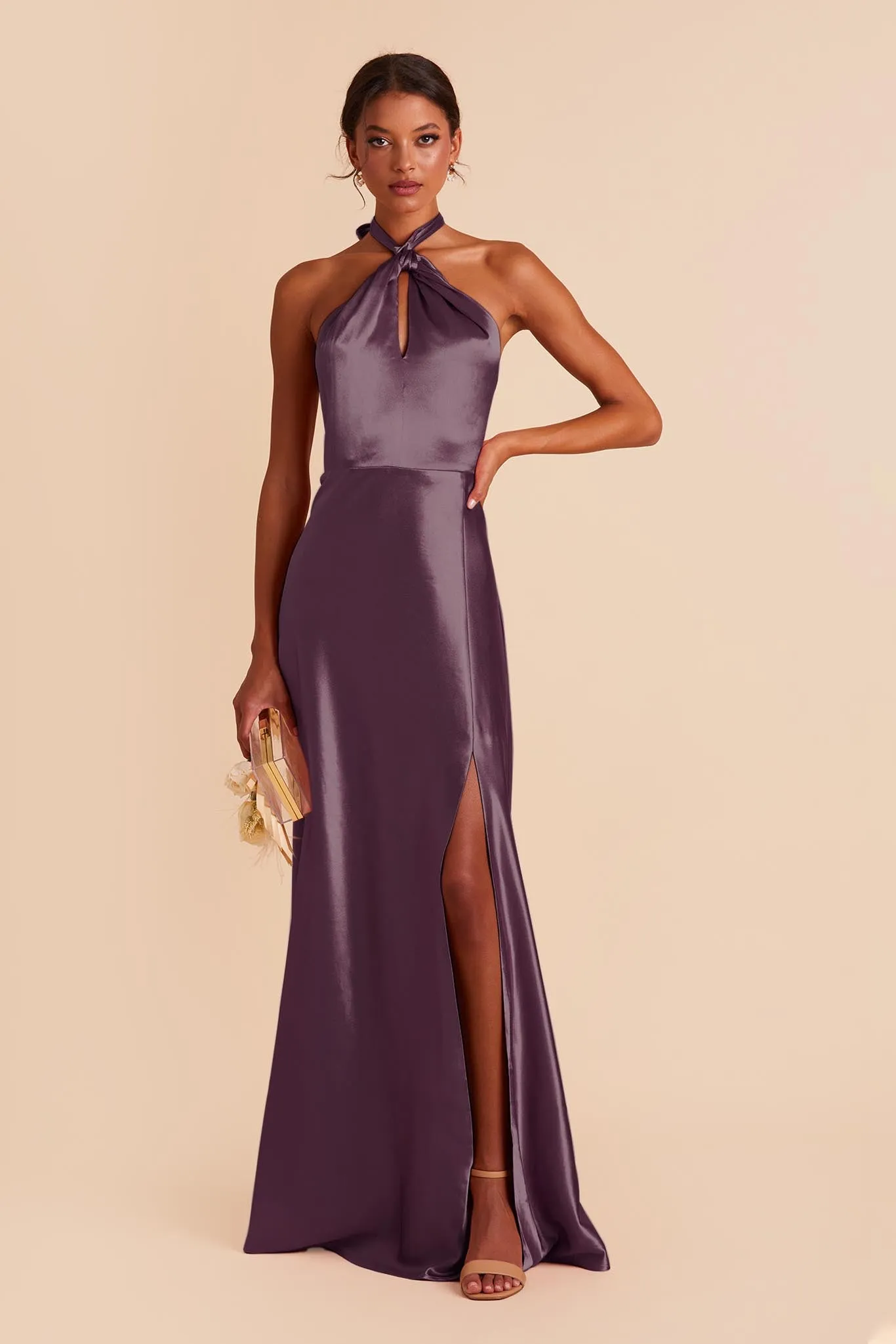 Monica Shiny Satin Dress - Plum sold by Birdy Grey product image thumbnail 3