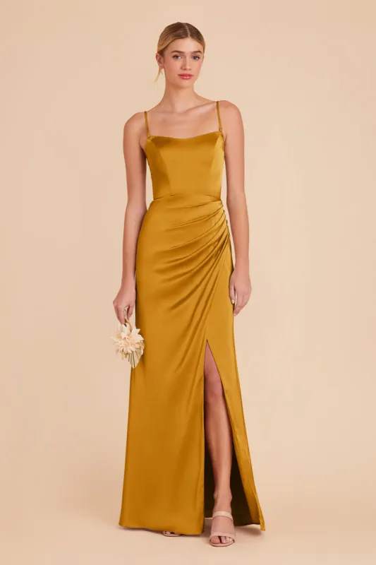 Anne Matte Satin Dress - Butterscotch sold by Birdy Grey