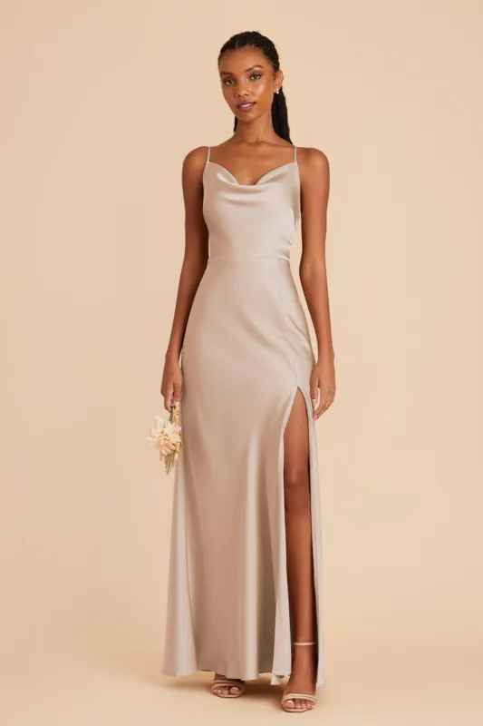 Lisa Long Matte Satin Dress - Taupe sold by Birdy Grey