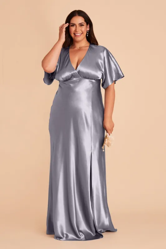 slim fit dress slacks Stretch Satin V-Neck Sleeveless Bridesmaid Dress| Plus Size main image 1