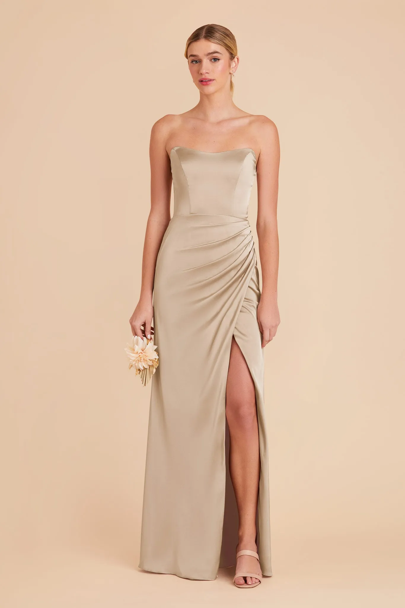 Anne Matte Satin Dress - Neutral Champagne sold by Birdy Grey