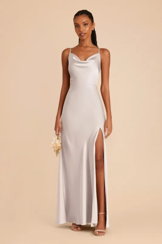Lisa Long Matte Satin Dress - Platinum sold by Birdy Grey