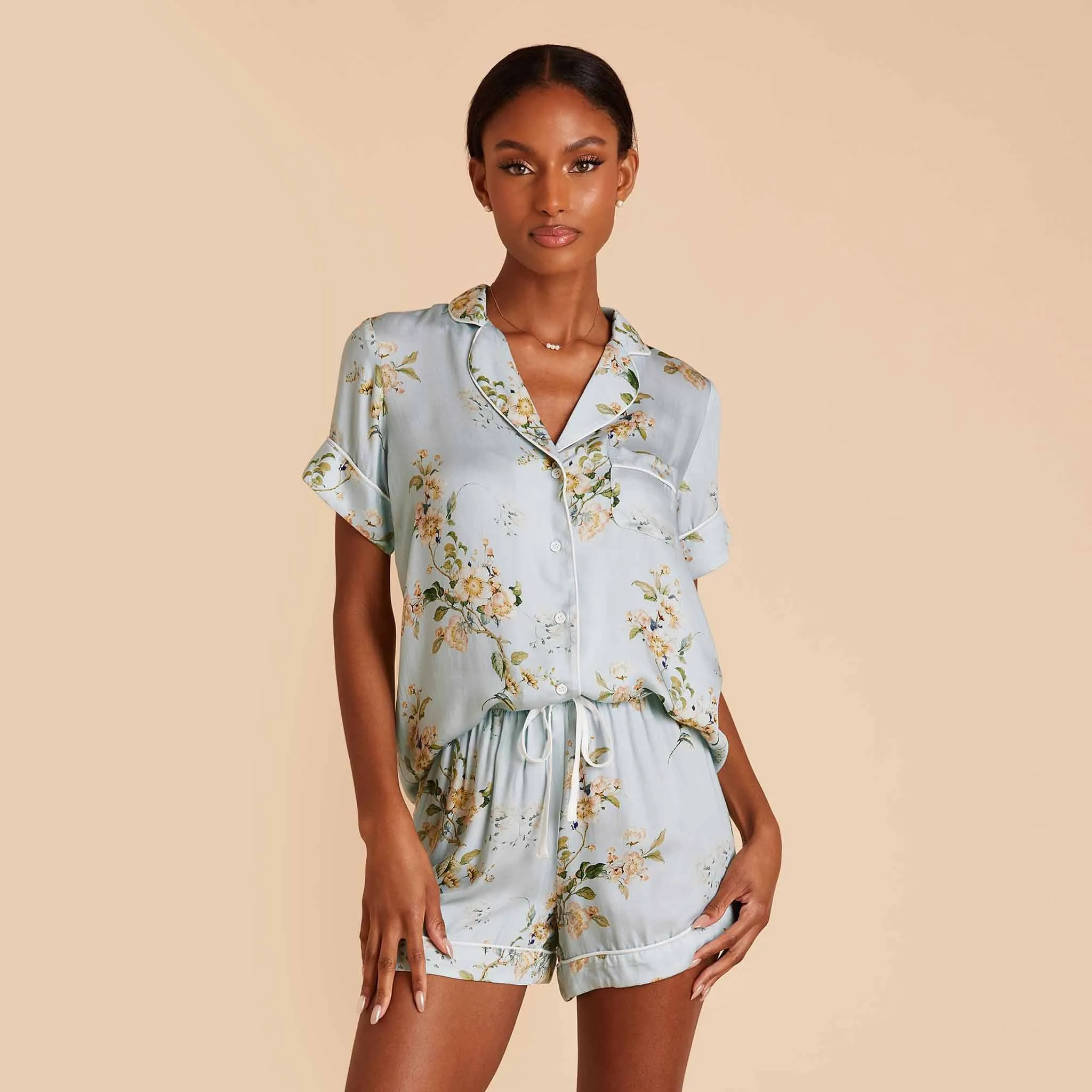 Jonny Floral Pajama Set - Dusty Blue Floral Meadow sold by Birdy Grey product image thumbnail 5