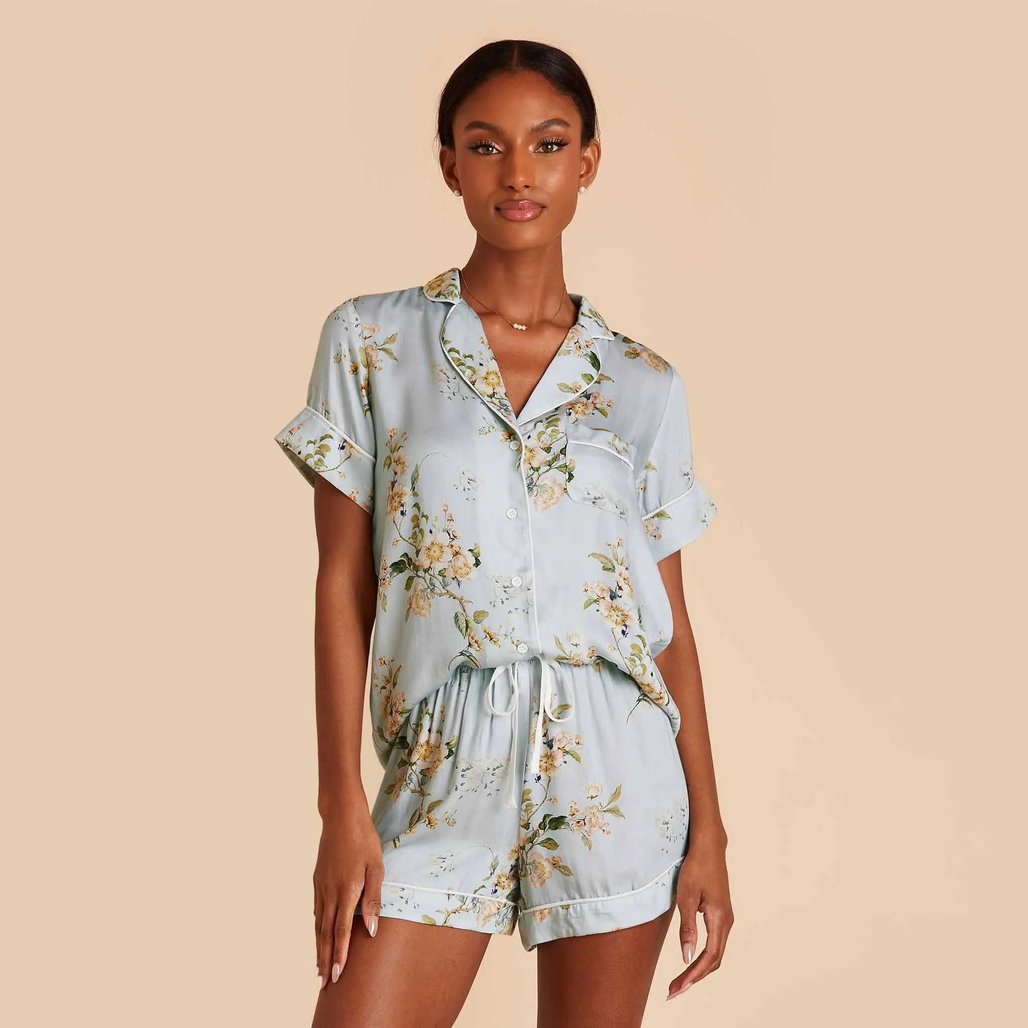 Jonny Floral Pajama Set - Dusty Blue Floral Meadow sold by Birdy Grey product image thumbnail 4
