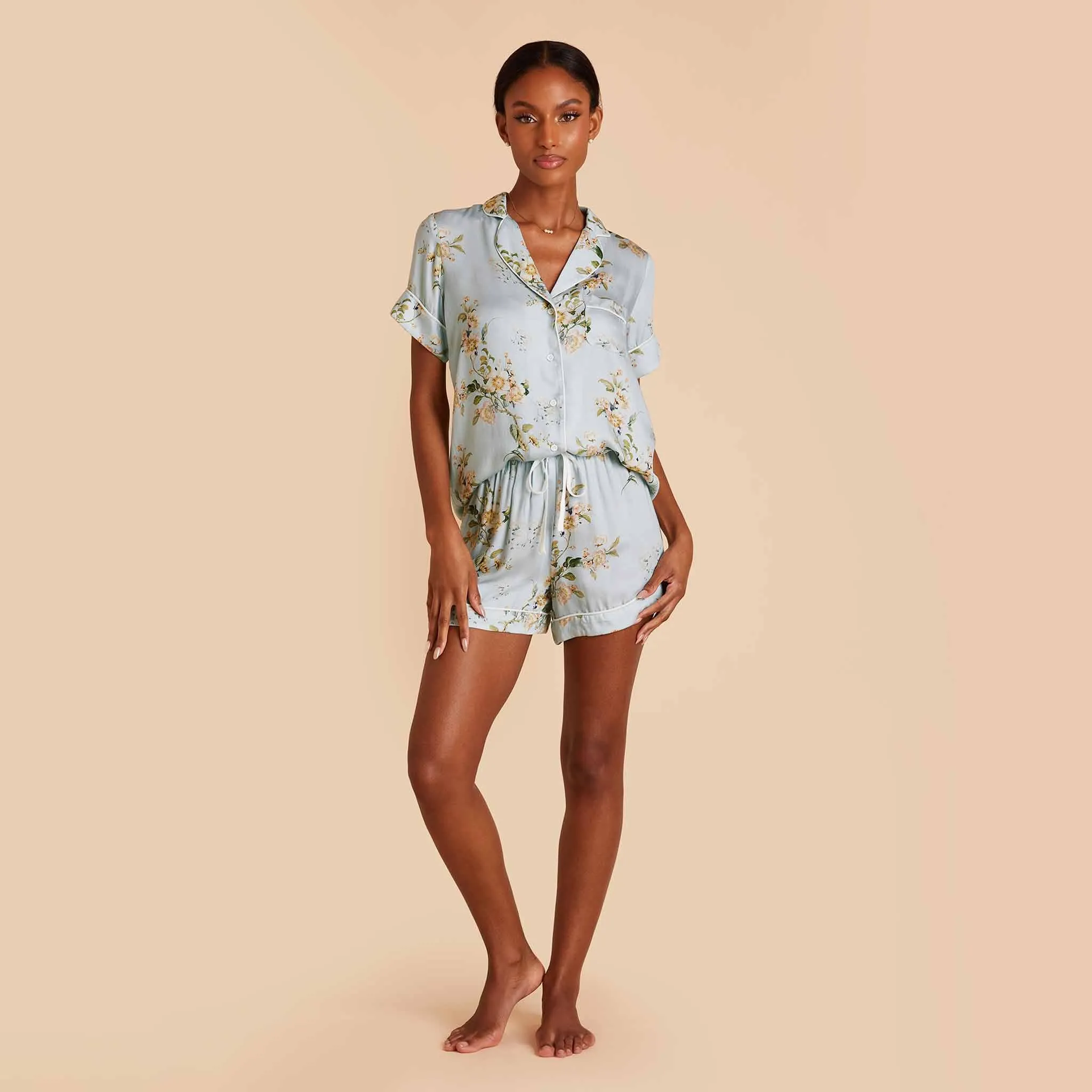 Jonny Floral Pajama Set - Dusty Blue Floral Meadow sold by Birdy Grey product image thumbnail 3