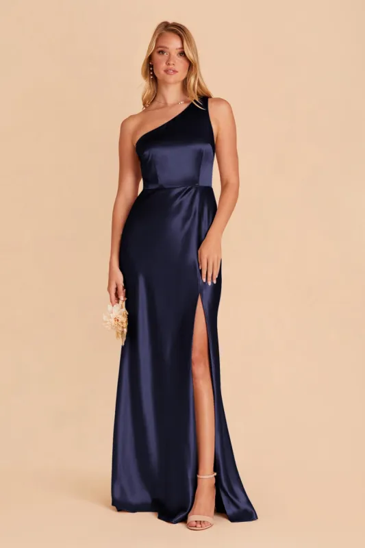 Kira Shiny Satin Dress - Navy sold by Birdy Grey
