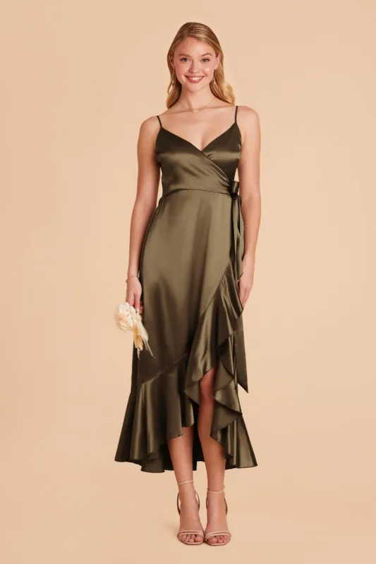 YC Shiny Satin Midi Dress - Olive sold by Birdy Grey