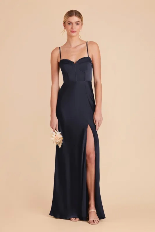 Jessica Matte Satin Dress - Navy sold by Birdy Grey