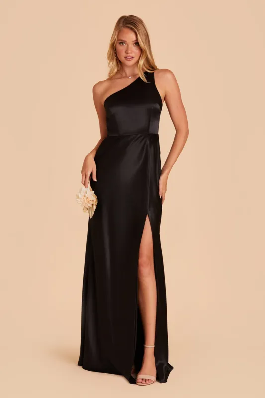 Kira Shiny Satin Dress - Black sold by Birdy Grey