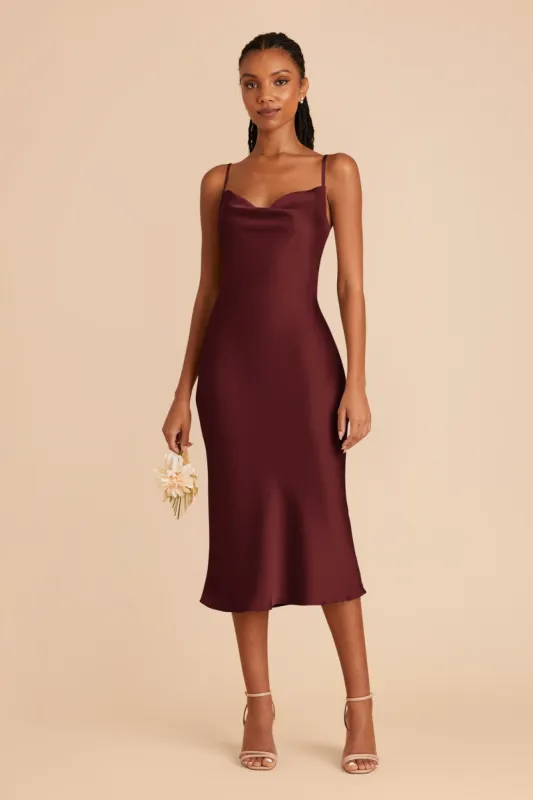 Lisa Matte Satin Midi Dress - Cabernet sold by Birdy Grey