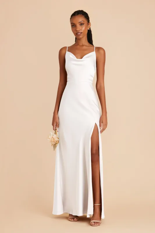 Lisa Long Matte Satin Dress - White sold by Birdy Grey