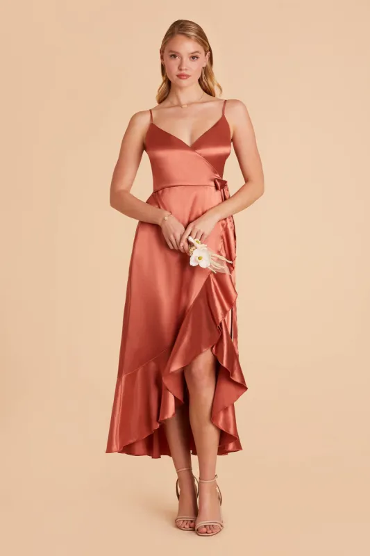 YC Shiny Satin Midi Dress - Terracotta sold by Birdy Grey