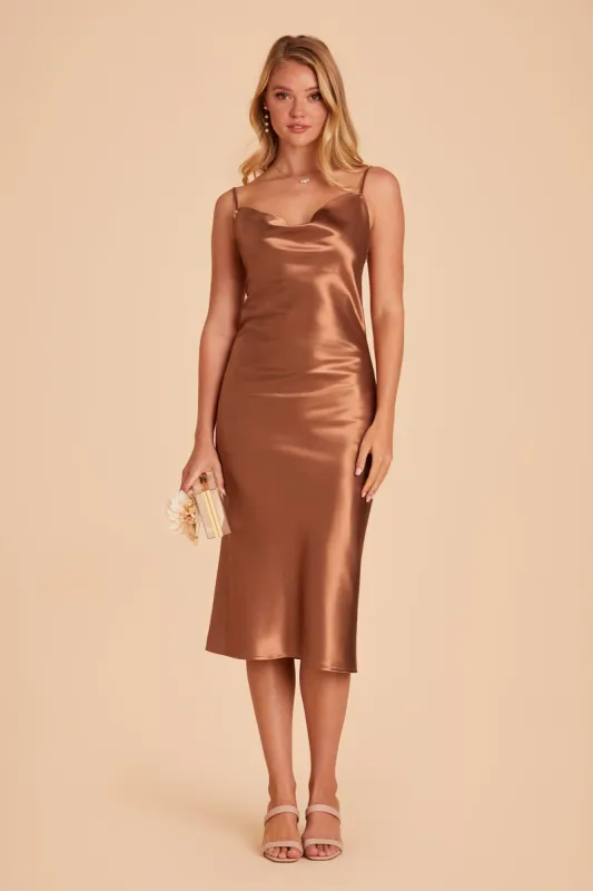 Lisa Shiny Satin Midi Dress - Rust sold by Birdy Grey