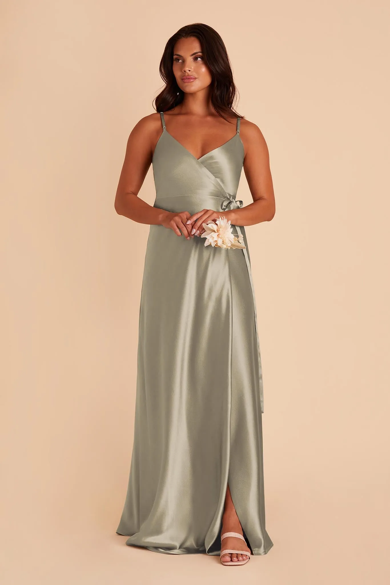 Cindy Shiny Satin Dress - Moss Green sold by Birdy Grey