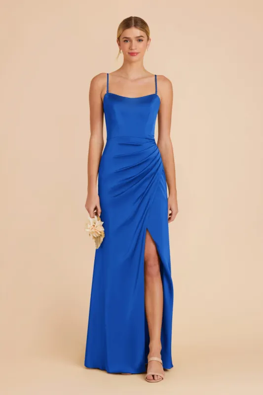 Anne Matte Satin Dress - Cobalt Blue sold by Birdy Grey