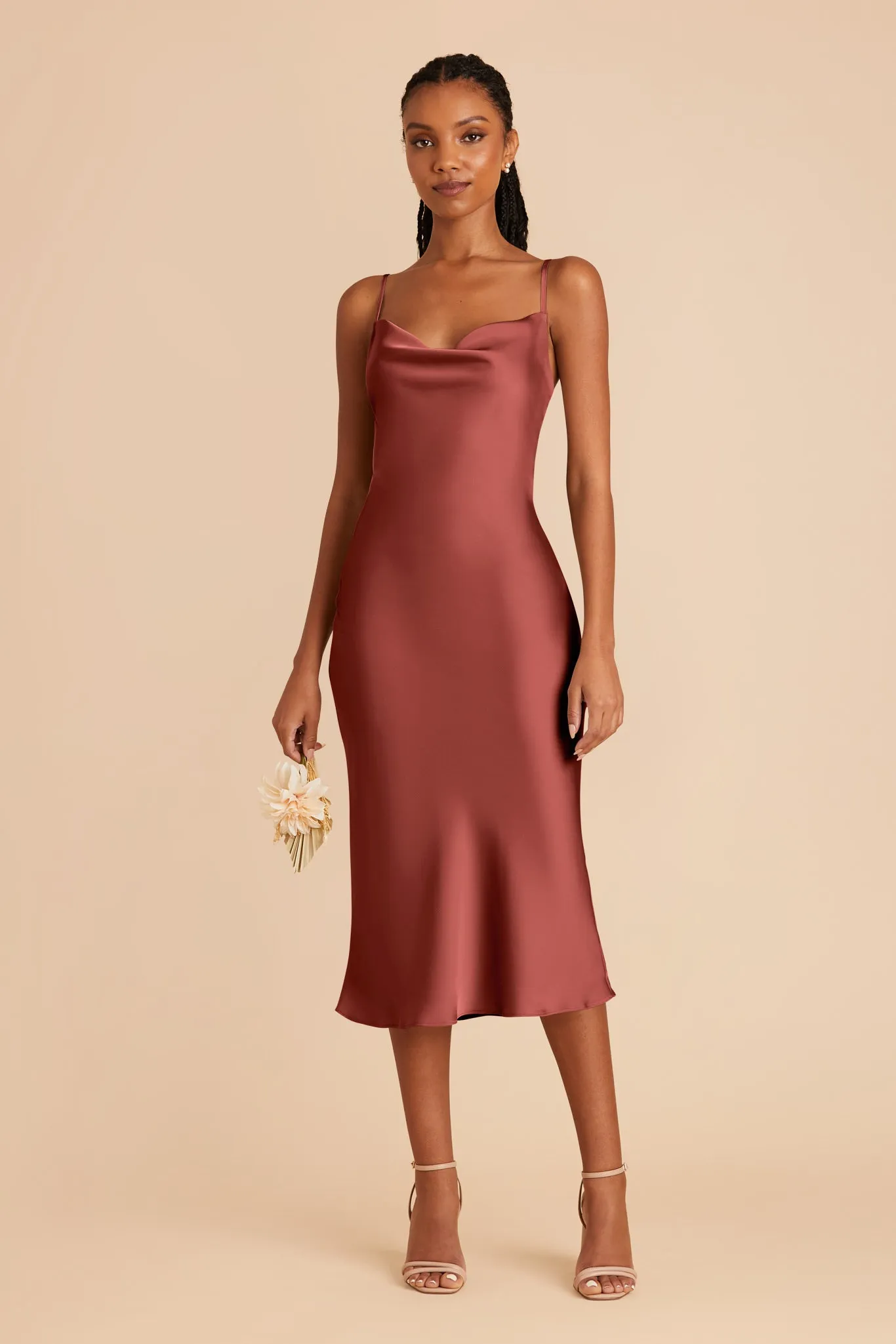Lisa Matte Satin Midi Dress - Spice sold by Birdy Grey