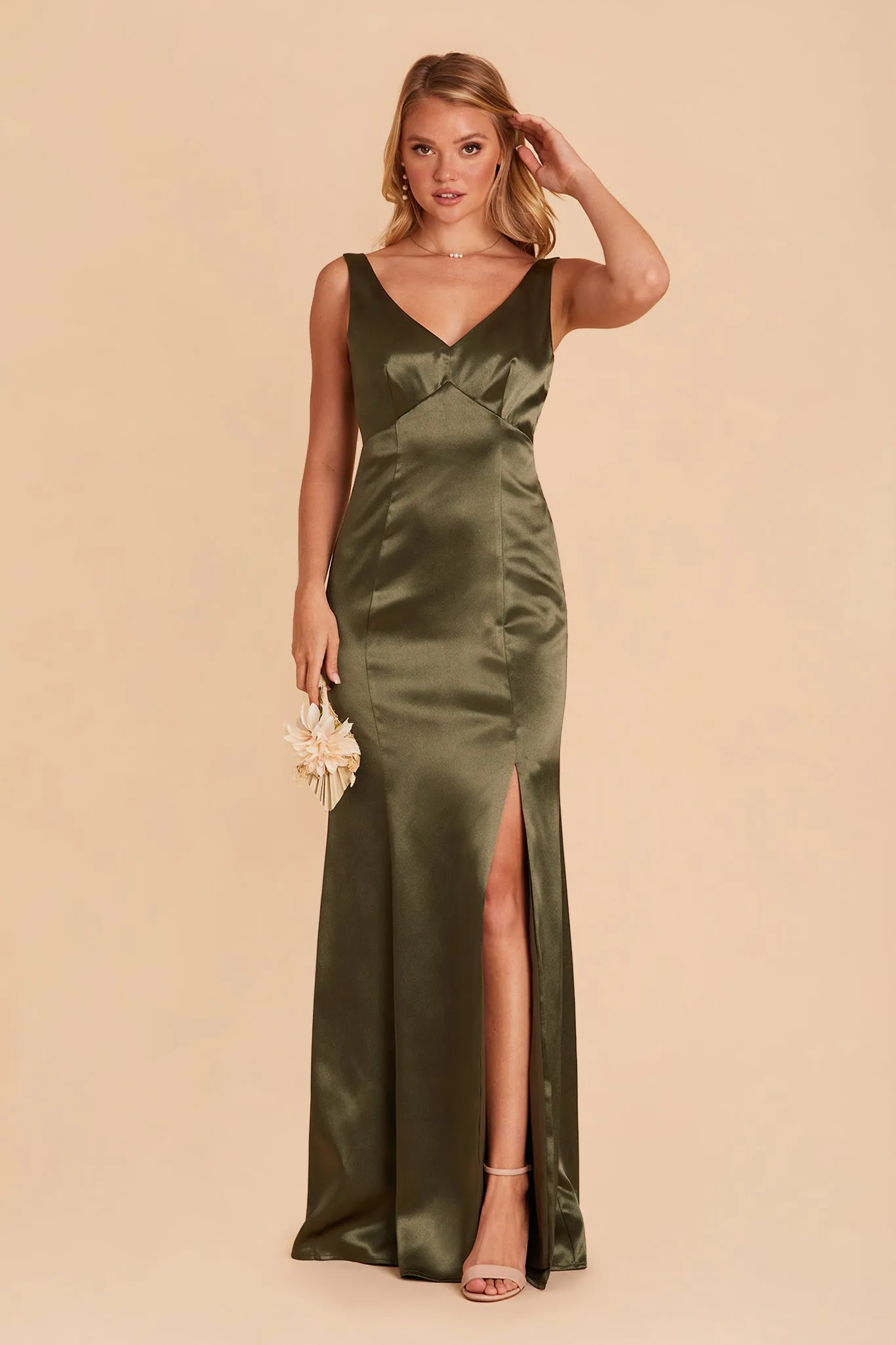 Gloria Shiny Satin Dress - Olive sold by Birdy Grey product image thumbnail 4
