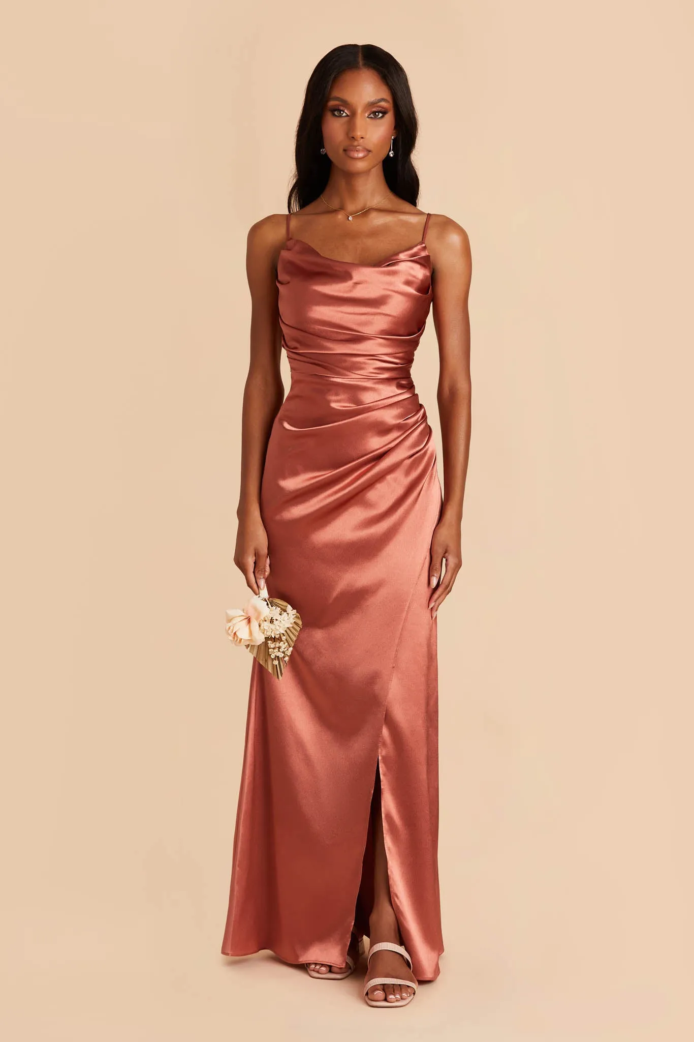 Lydia Shiny Satin Dress - Terracotta sold by Birdy Grey