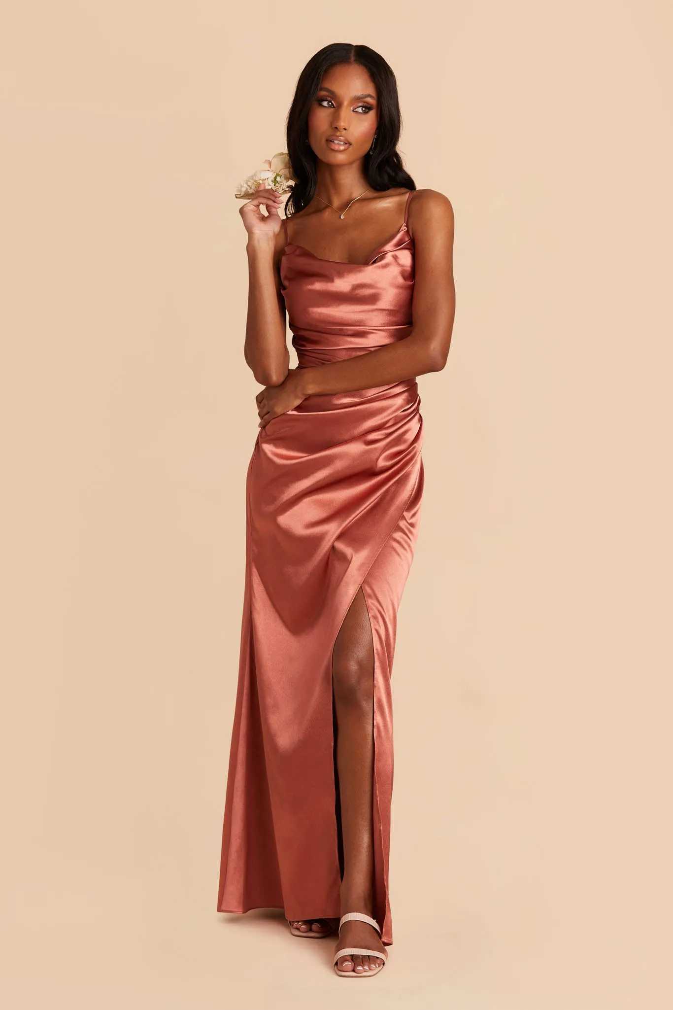 Lydia Shiny Satin Dress - Terracotta sold by Birdy Grey product image thumbnail 4