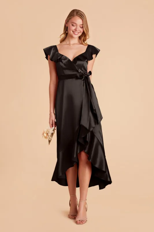 James Shiny Satin Midi Dress - Black sold by Birdy Grey