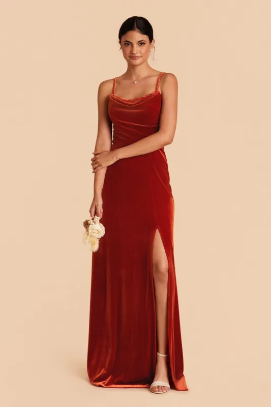 Ash Velvet Dress - Burnt Orange sold by Birdy Grey