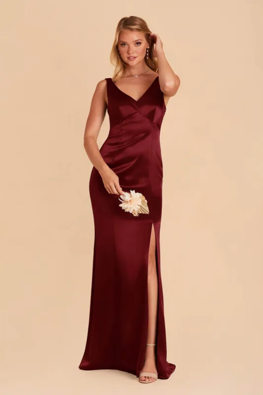 Gloria Shiny Satin Dress - Cabernet sold by Birdy Grey
