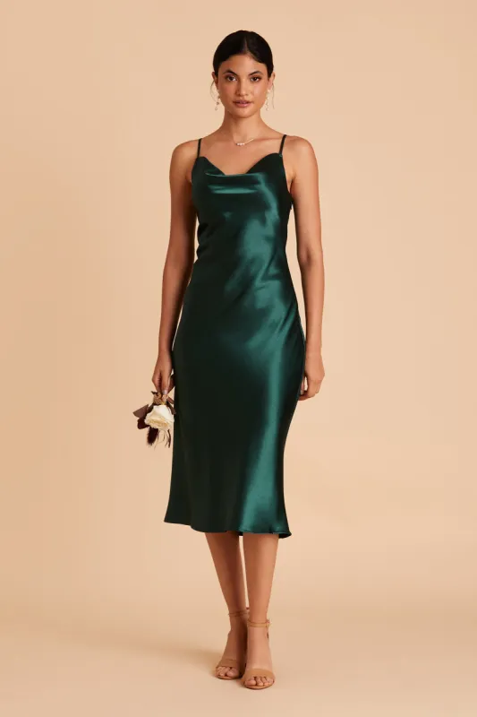 Lisa Shiny Satin Midi Dress - Emerald sold by Birdy Grey