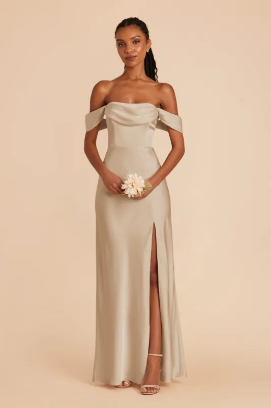 Mia Matte Satin Convertible Dress - Neutral Champagne sold by Birdy Grey