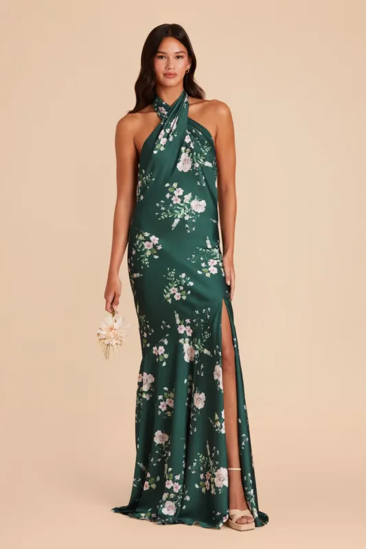 Stephanie Matte Satin Dress - Emerald Garden Party sold by Birdy Grey