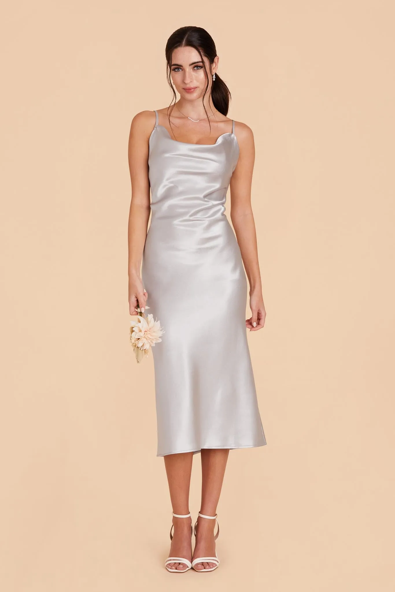 Lisa Shiny Satin Midi Dress - Platinum sold by Birdy Grey product image thumbnail 5