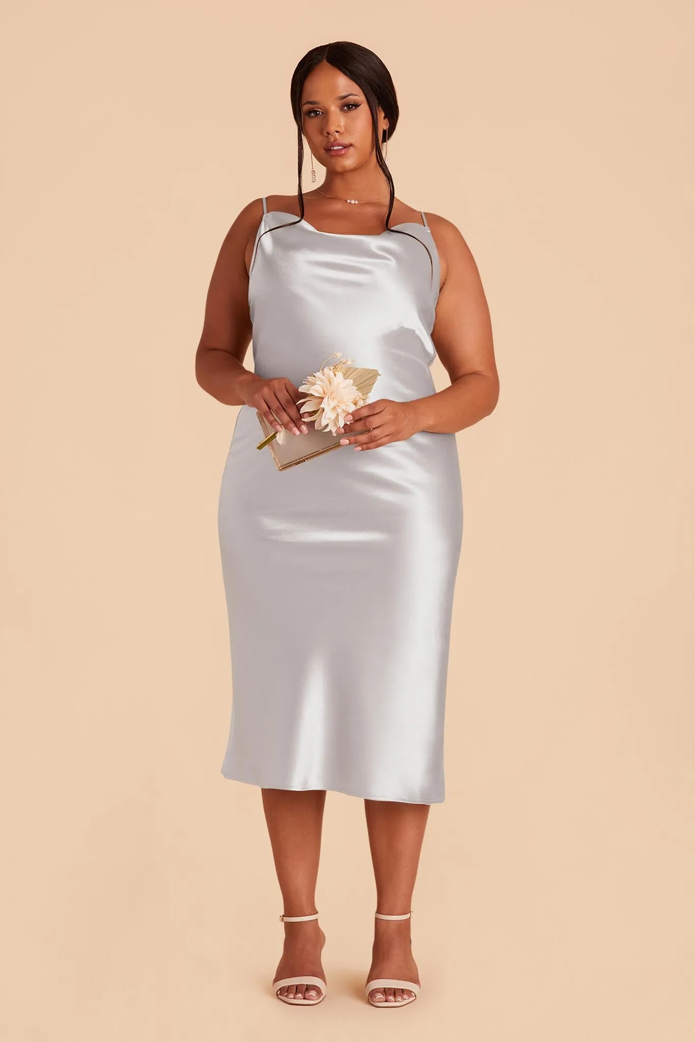 Lisa Shiny Satin Midi Dress - Platinum sold by Birdy Grey product image thumbnail 3