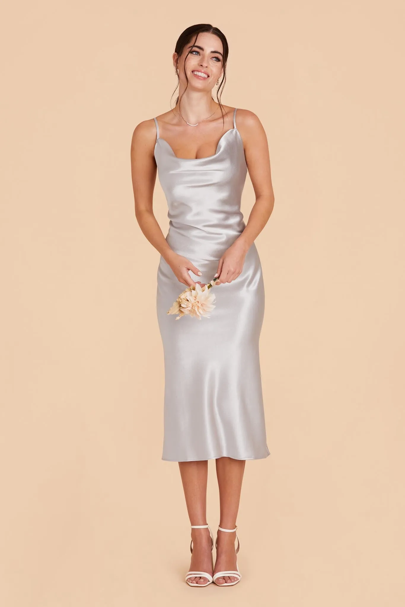 Lisa Shiny Satin Midi Dress - Platinum sold by Birdy Grey product image thumbnail 4