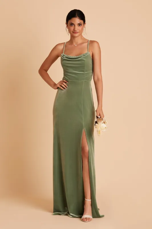 Ash Velvet Dress - Dark Sage made by Birdy Grey