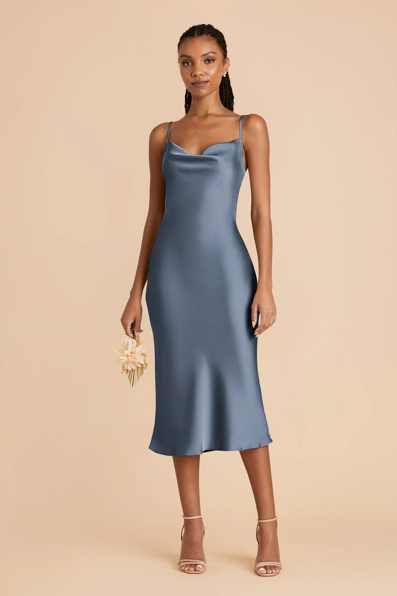 Lisa Matte Satin Midi Dress - French Blue sold by Birdy Grey