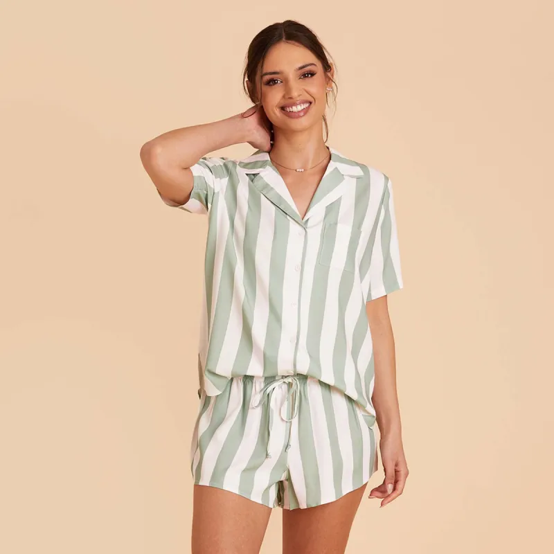 Eddie Pajama Set - Sage Stripe sold by Birdy Grey