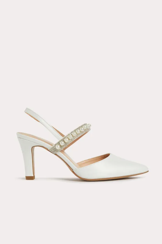 Carissa Pearl Strap Heel - White sold by Birdy Grey