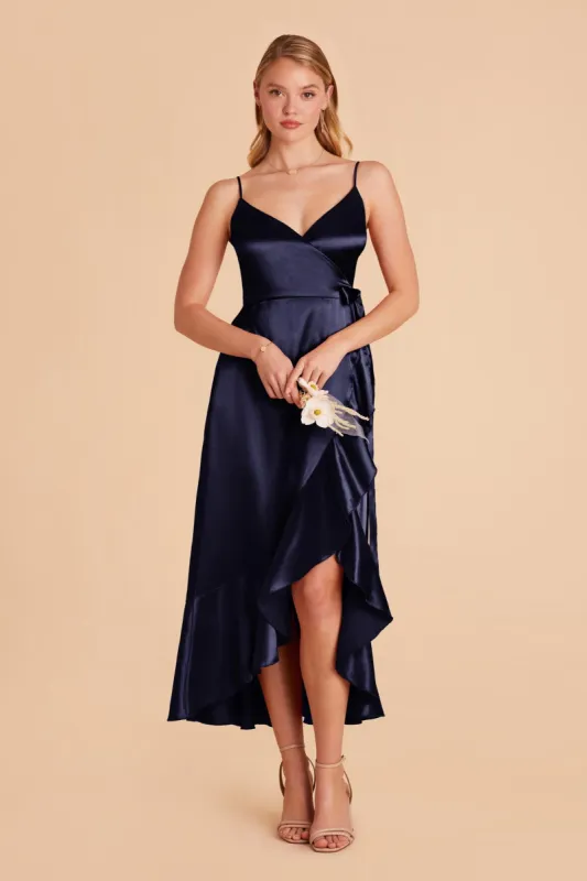 YC Shiny Satin Midi Dress - Navy sold by Birdy Grey