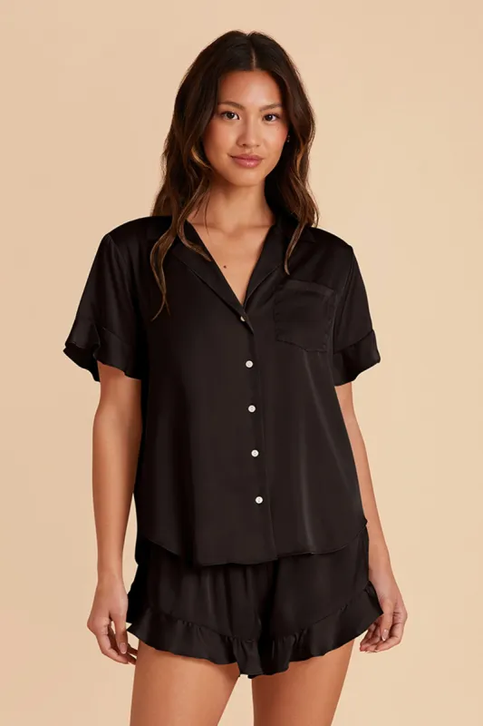 Esther Ruffled Short Sleeve Pajama Set - Black sold by Birdy Grey