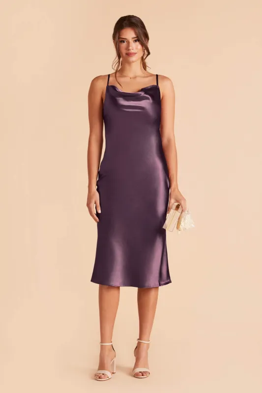 Lisa Shiny Satin Midi Dress - Plum sold by Birdy Grey