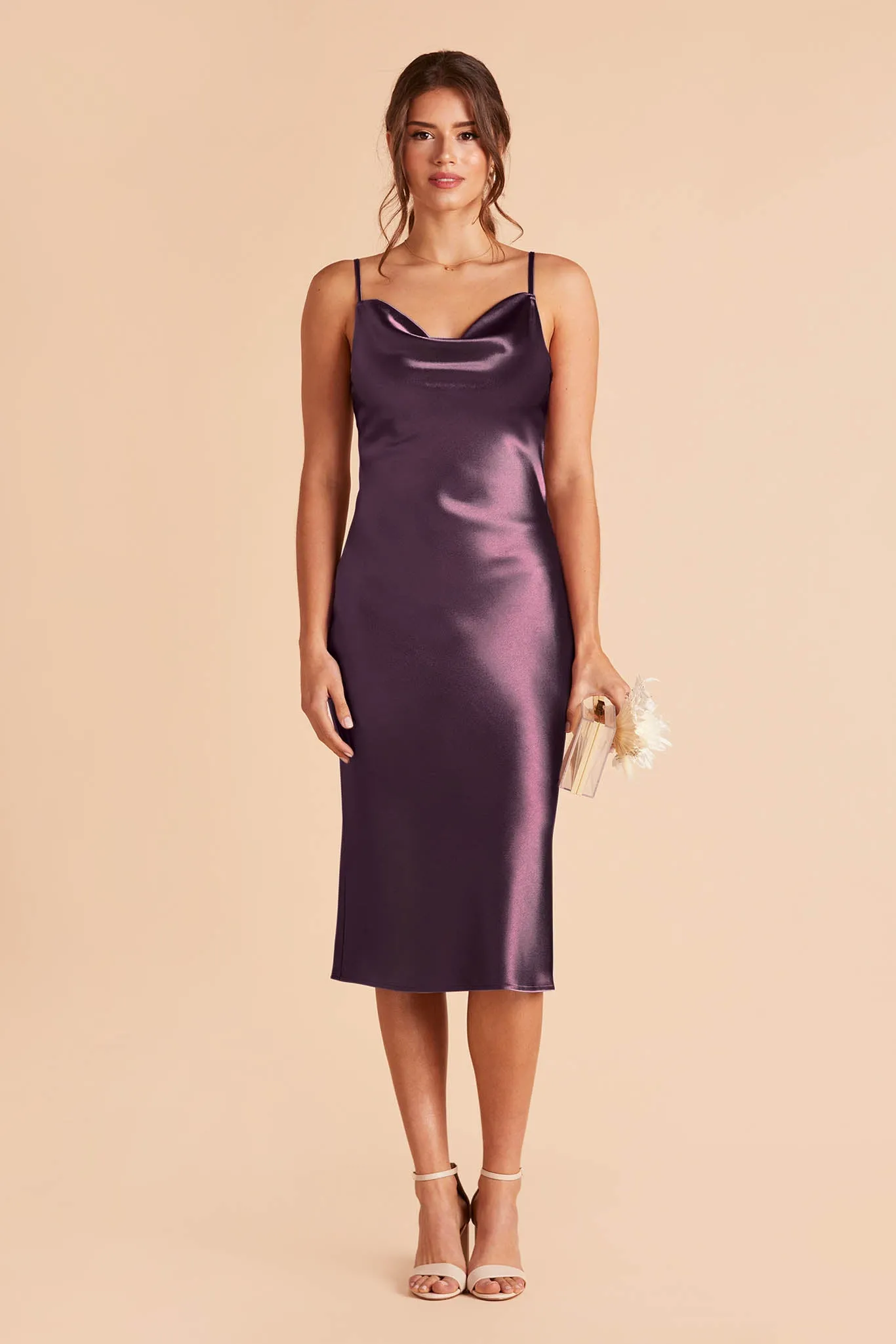 Lisa Shiny Satin Midi Dress - Plum sold by Birdy Grey product image thumbnail 3