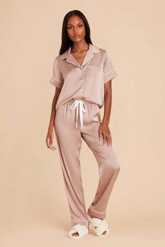 Jonny Satin Short Sleeve and Pant Set - Mauve Taupe sold by Birdy Grey