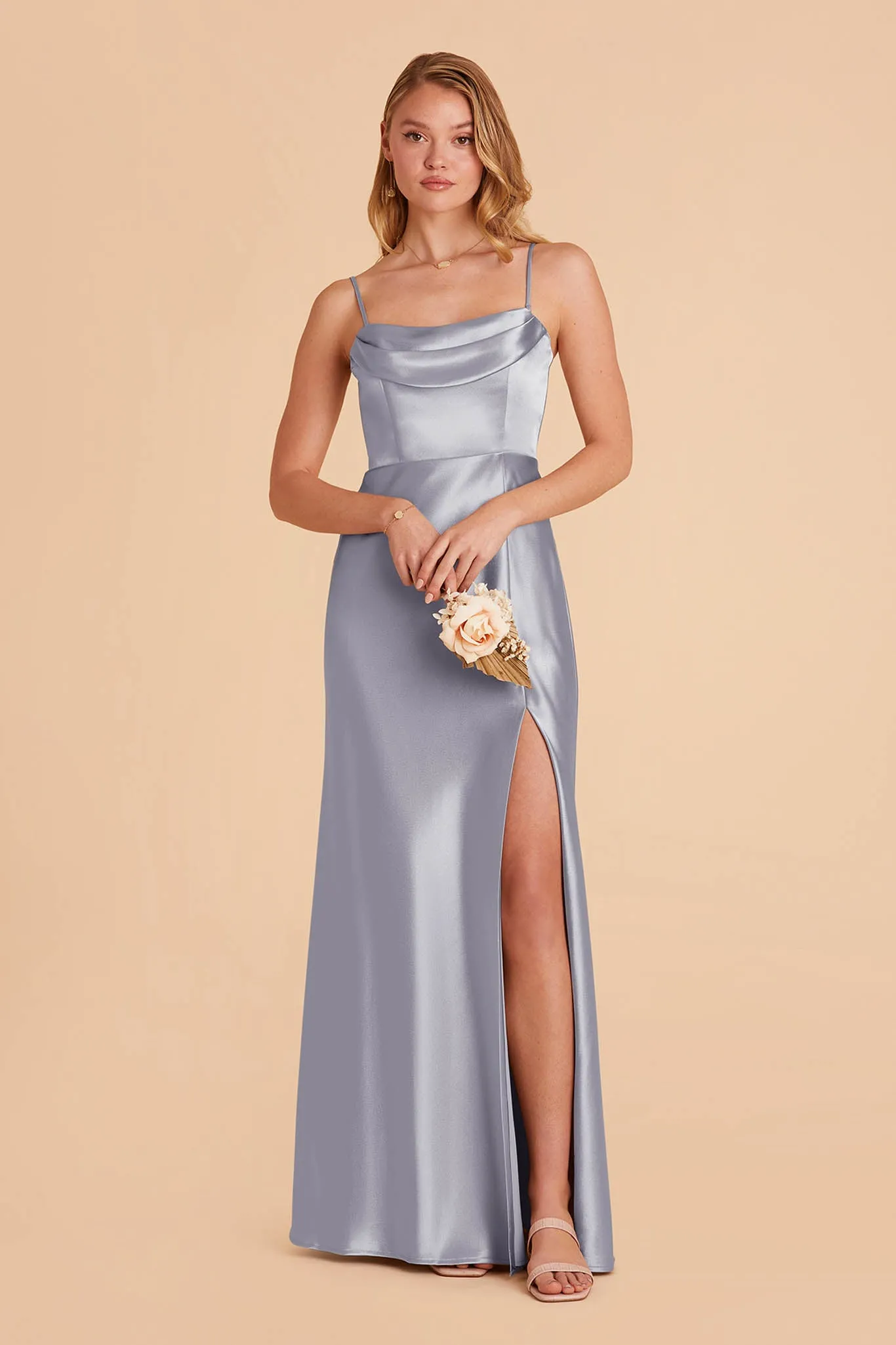 Mia Shiny Satin Convertible Dress - Dusty Blue sold by Birdy Grey product image thumbnail 5