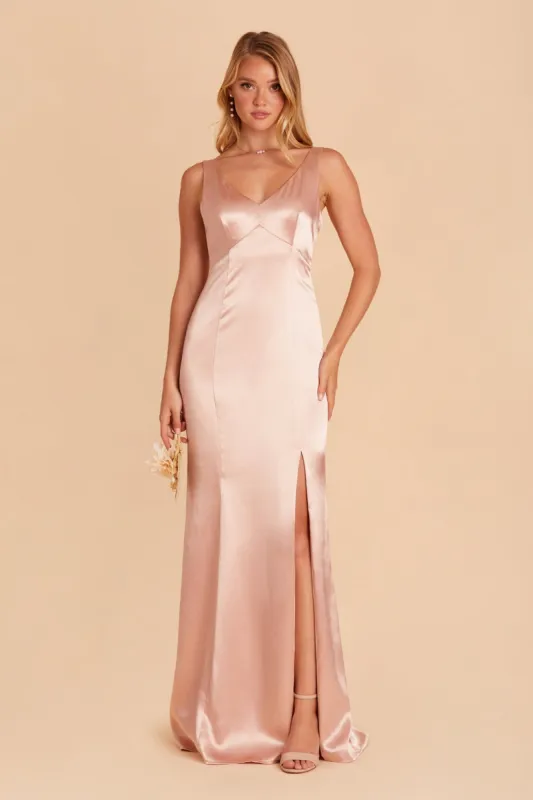 Gloria Shiny Satin Dress - Rose Gold sold by Birdy Grey